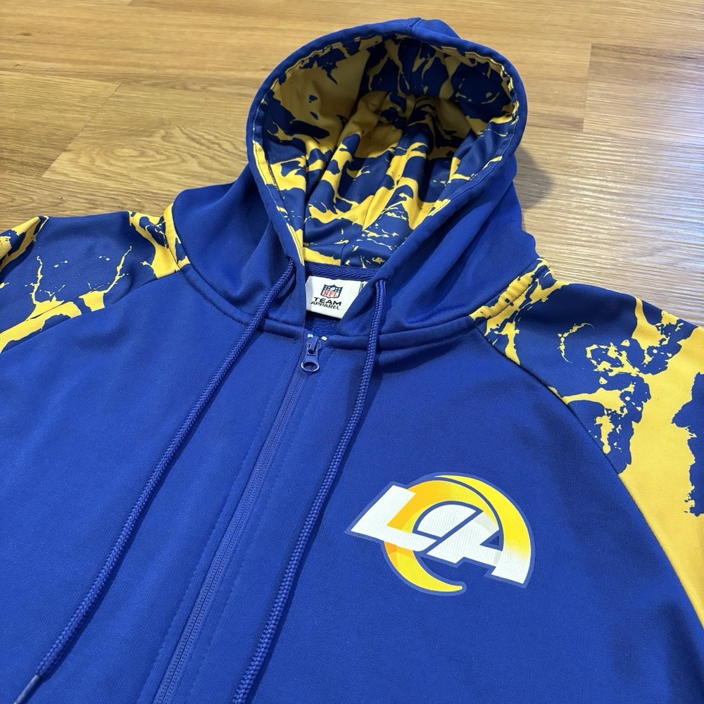 NFL Los Angeles Rams Hoodie Men's XL Blue Full Zip Fleece Lined Lava Sleeves